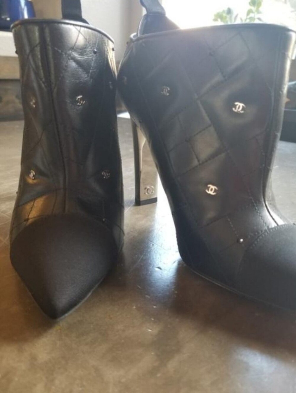Authentic CHANEL Black Quilted Lambskin CC Cap Toe Ankle Booties